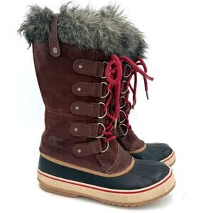 Sorel Women's Joan of Arctic Redwood Leather Waterproof Fur Lace Boots Size 9.5